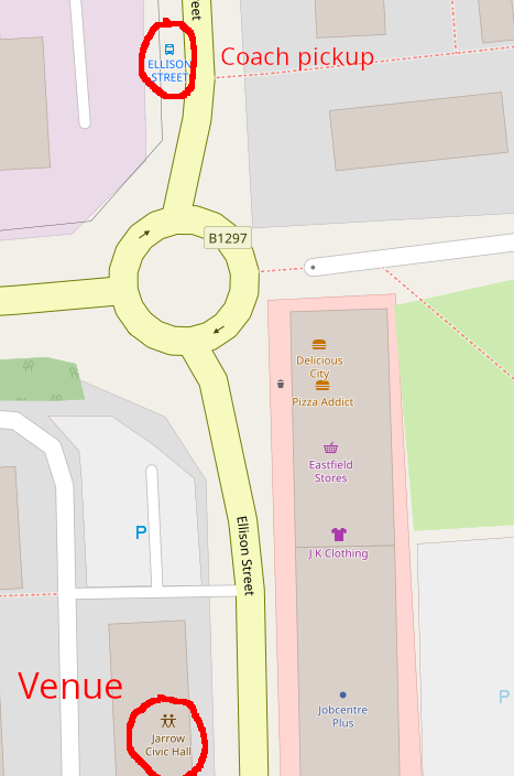 Map showing the relative locations of the pickup and dropoff